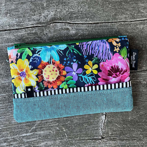 Watercolor Floral Notions Pouch - Small